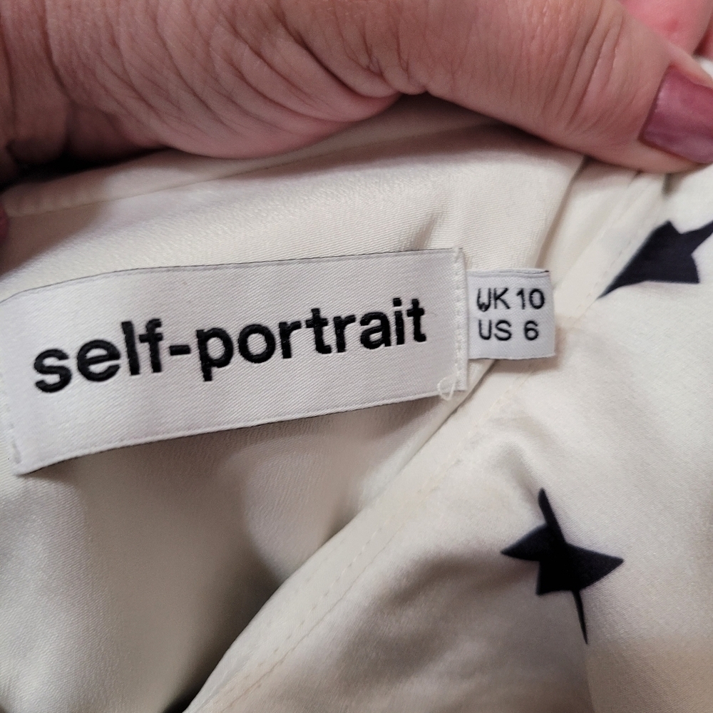 Self Portrait One-Shoulder Mini Dress Frill Star Print Dress Size 6 Runway - Picture 9 of 10